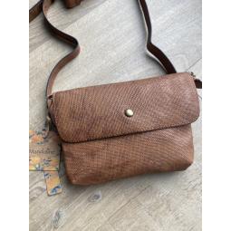 Sac banane CLARA beige en cuir - Bandoulière aztèque - Idée cadeau